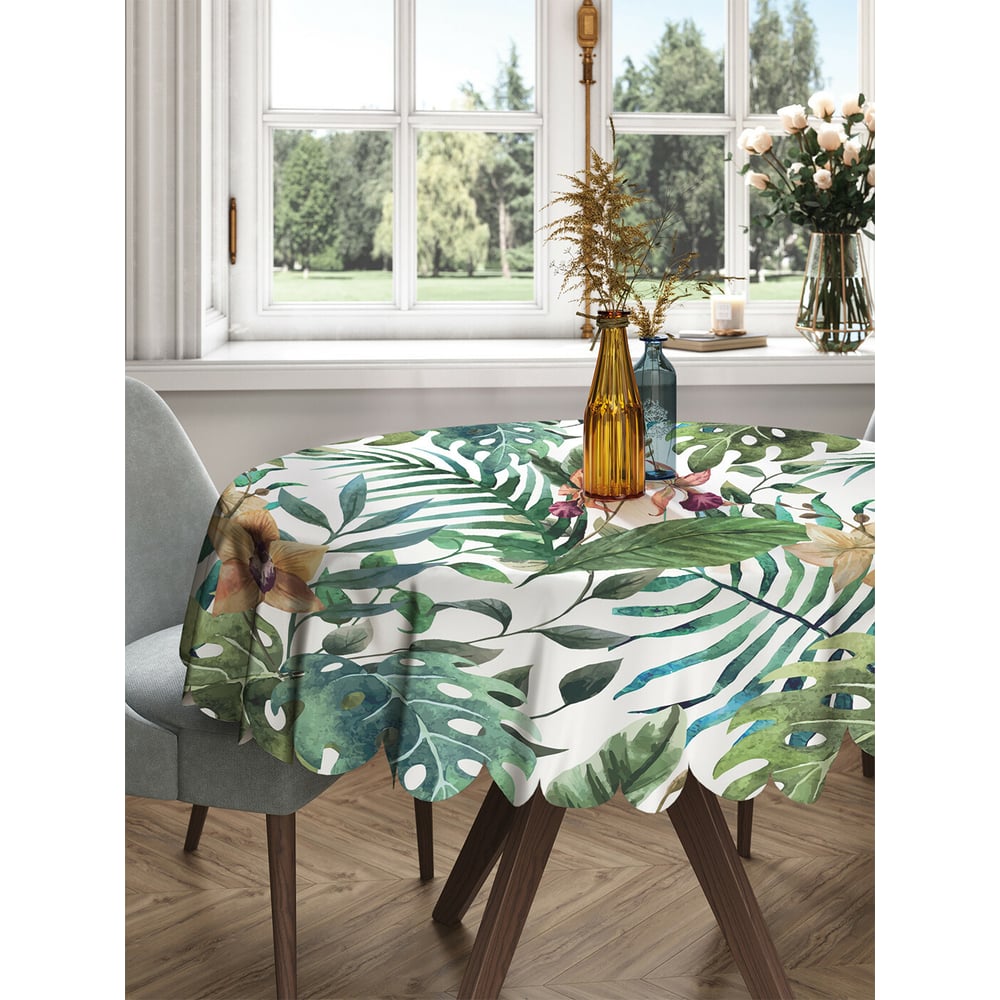 Изображение товара Круглая тканевая скатерть JOYARTY 150х150 см зеленый папоротник современная