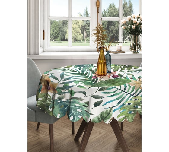 Изображение товара Круглая тканевая скатерть на стол JOYARTY с рисунком "зеленый папортник" 150х150 см rtcf01_36047_150x150