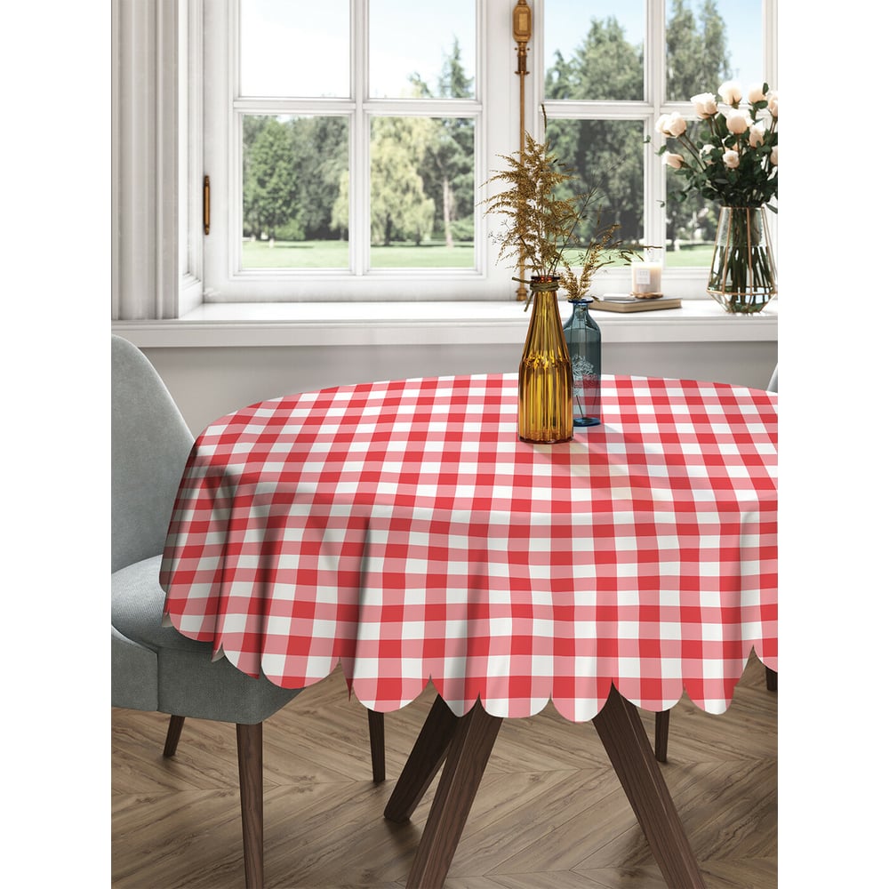 Изображение товара Круглая тканевая скатерть на стол JOYARTY 150x150 см рисунок клетка итальянский стиль