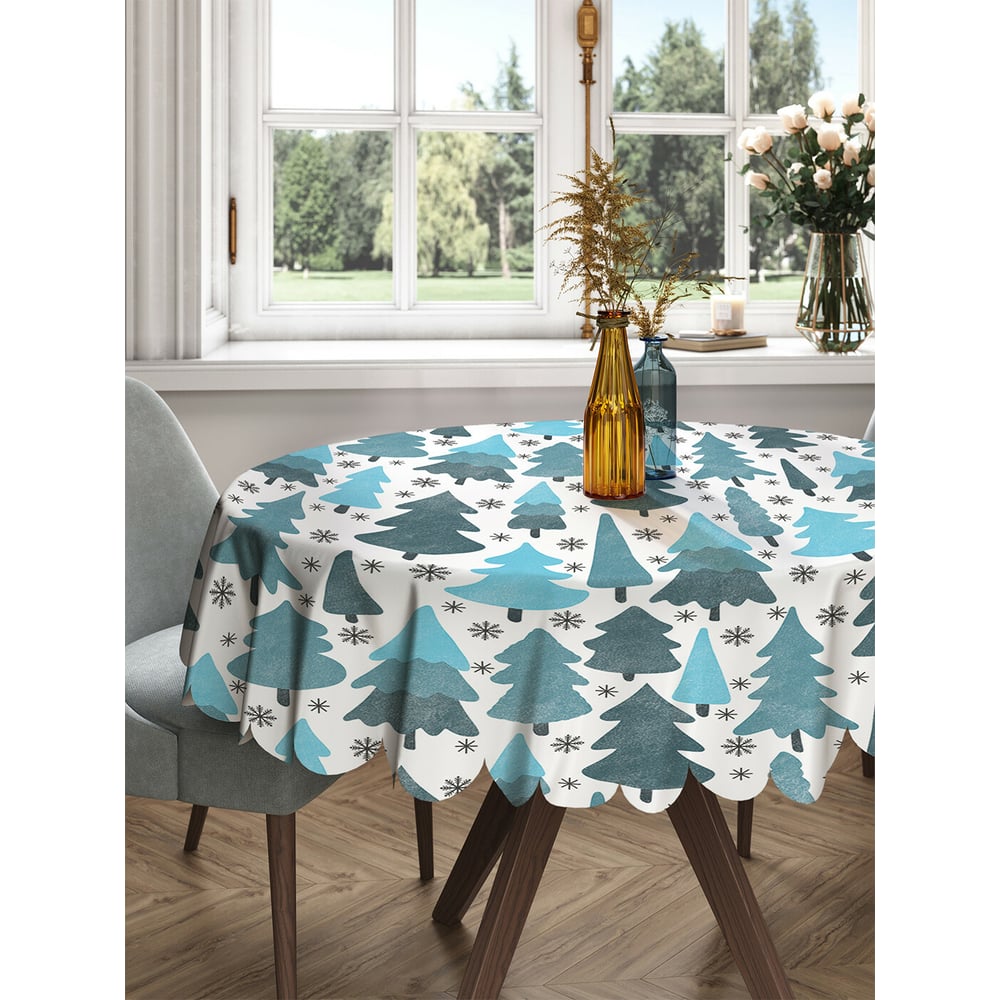 Изображение товара Круглая тканевая скатерть JOYARTY 150x150 см зимний лес стиль новогодняя