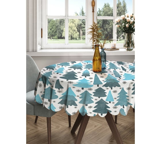 Изображение товара Круглая тканевая скатерть на стол JOYARTY с рисунком "зима в лесу" 150х150 см rtcf01_419839_150x150