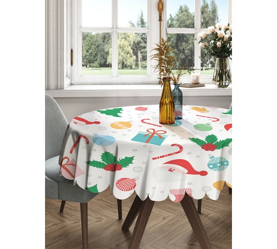 Изображение товара Круглая тканевая скатерть на стол JOYARTY с рисунком "санта в снегу" 150х150 см rtcf01_419820_150x150