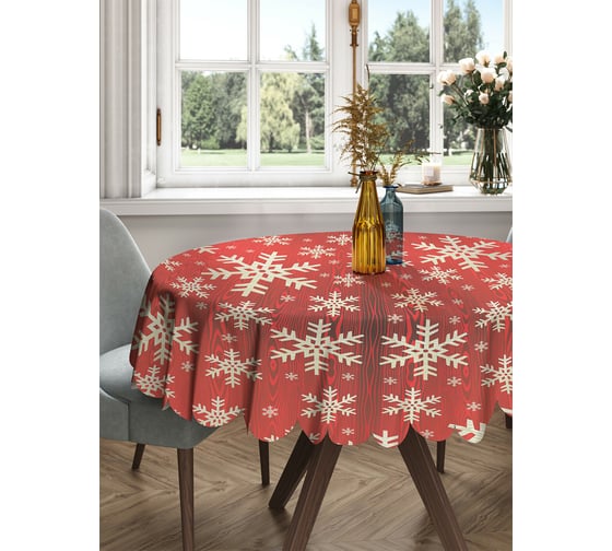 Изображение товара Круглая тканевая скатерть на стол JOYARTY с рисунком "поле снежинок" 150х150 см rtcf01_419803_150x150