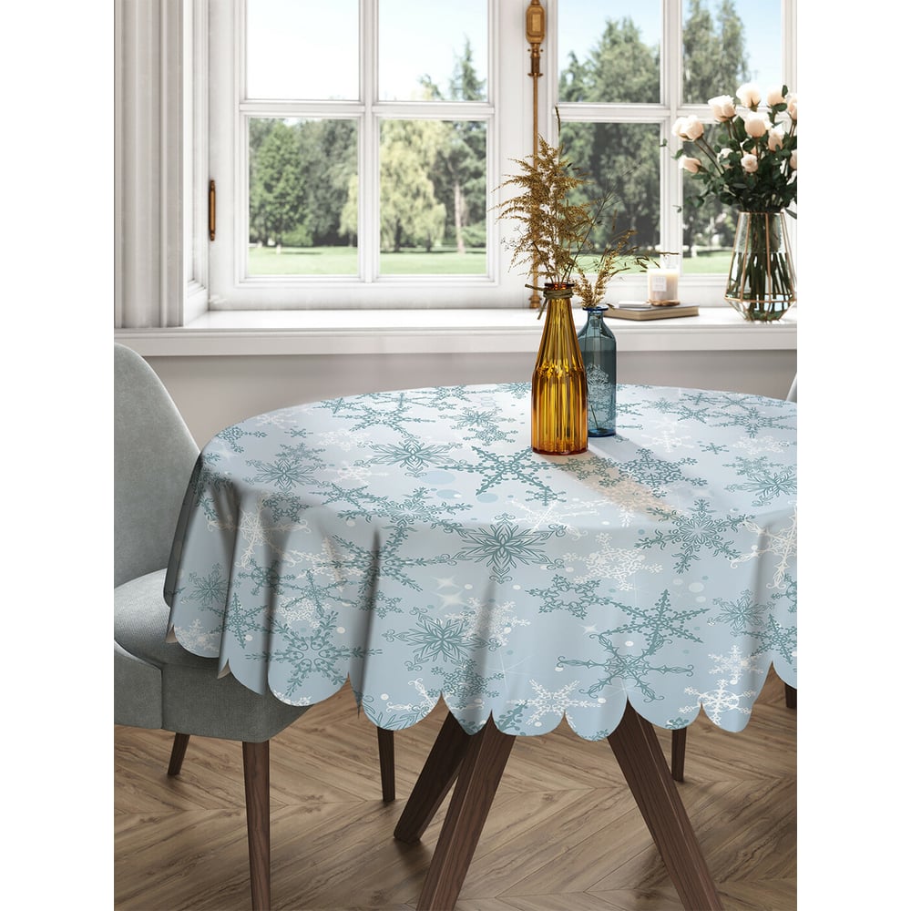 Изображение товара Круглая тканевая скатерть JOYARTY 150x150 см с снежинкой премиум качество
