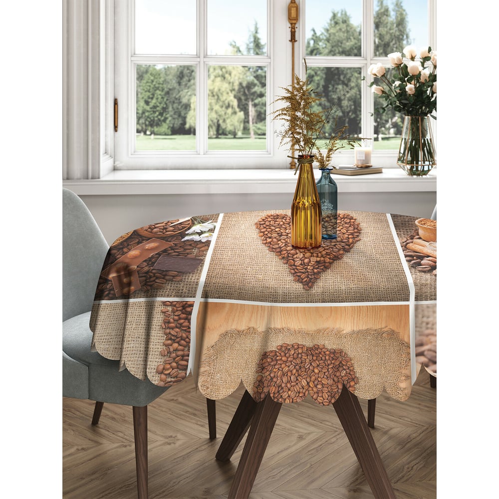 Изображение товара Круглая тканевая скатерть JOYARTY с рисунком зерна кофе 150x150 см