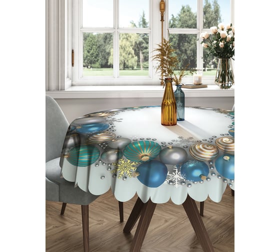 Изображение товара Круглая тканевая скатерть на стол JOYARTY с рисунком "круг из шариков" 150х150 см rtcf01_20282_150x150