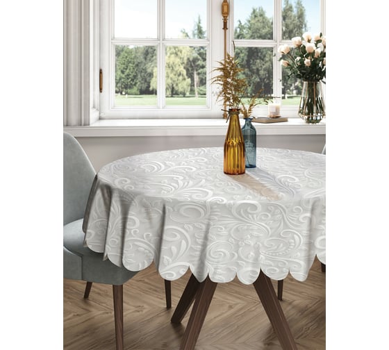 Изображение товара Круглая тканевая скатерть на стол JOYARTY с рисунком "рисунки на снегу" 150х150 см rtcf01_18020_150x150