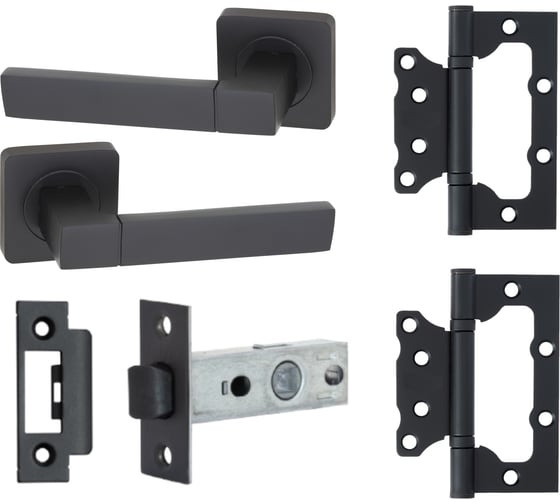 Изображение товара Дверная ручка r06.081 в комплекте с защелкой c-03b kevlar и петлями flush 100x75x2,5 мм mbp (черный матовый) VETTORE 110