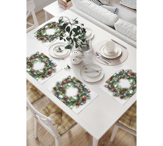 Изображение товара Комплект тканевых салфеток для сервировки стола JOYARTY "яркий праздничный венок", 32x46 см, 4 шт. np_21485
