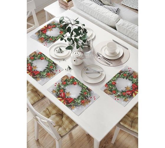 Изображение товара Комплект тканевых салфеток для сервировки стола JOYARTY "колокольчики на венке", 32x46 см, 4 шт. np_21508