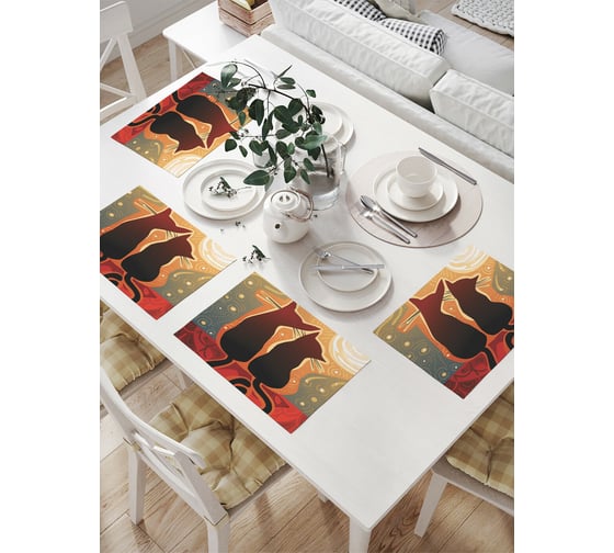 Изображение товара Комплект тканевых салфеток для сервировки стола JOYARTY "мечтающие коты", 32x46 см, 4 шт. np_14815