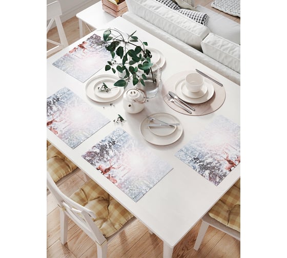 Изображение товара Комплект тканевых салфеток для сервировки стола JOYARTY "олени в снегу", 32x46 см, 4 шт. np_78647