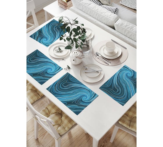 Изображение товара Комплект тканевых салфеток для сервировки стола JOYARTY "синие вихри", 32x46 см, 4 шт. np_213169