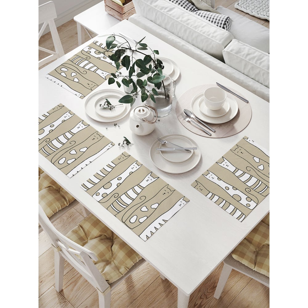 Изображение товара Комплект тканевых салфеток для сервировки стола JOYARTY "добрые коты", 32x46 см, 4 шт. np_15556