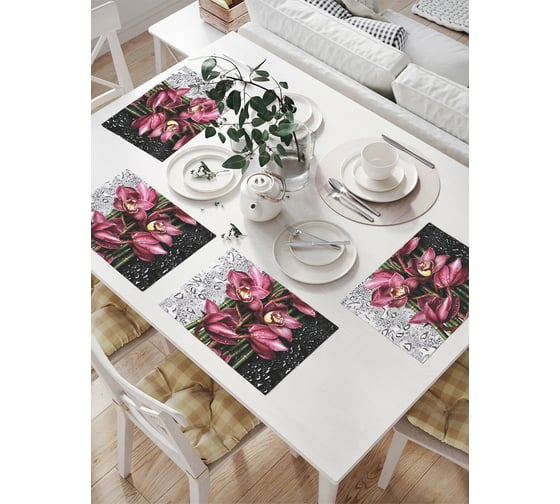 Изображение товара Комплект тканевых салфеток для сервировки стола JOYARTY "цветочное разделение", 32x46 см, 4 шт. np_2729