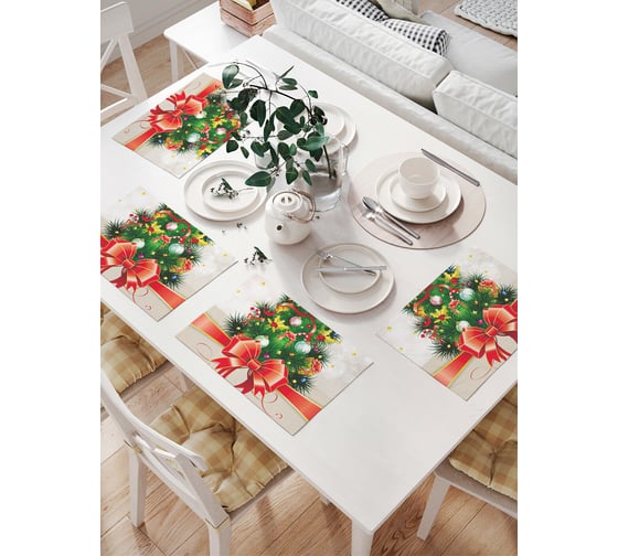 Изображение товара Комплект тканевых салфеток для сервировки стола JOYARTY "новогодняя открытка", 32x46 см, 4 шт. np_78067