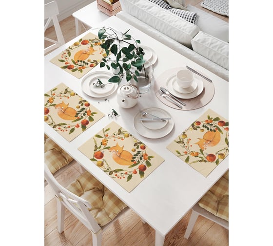 Изображение товара Комплект тканевых салфеток для сервировки стола JOYARTY "лиса, лисичка, лис...", 32x46 см, 4 шт. np_79754