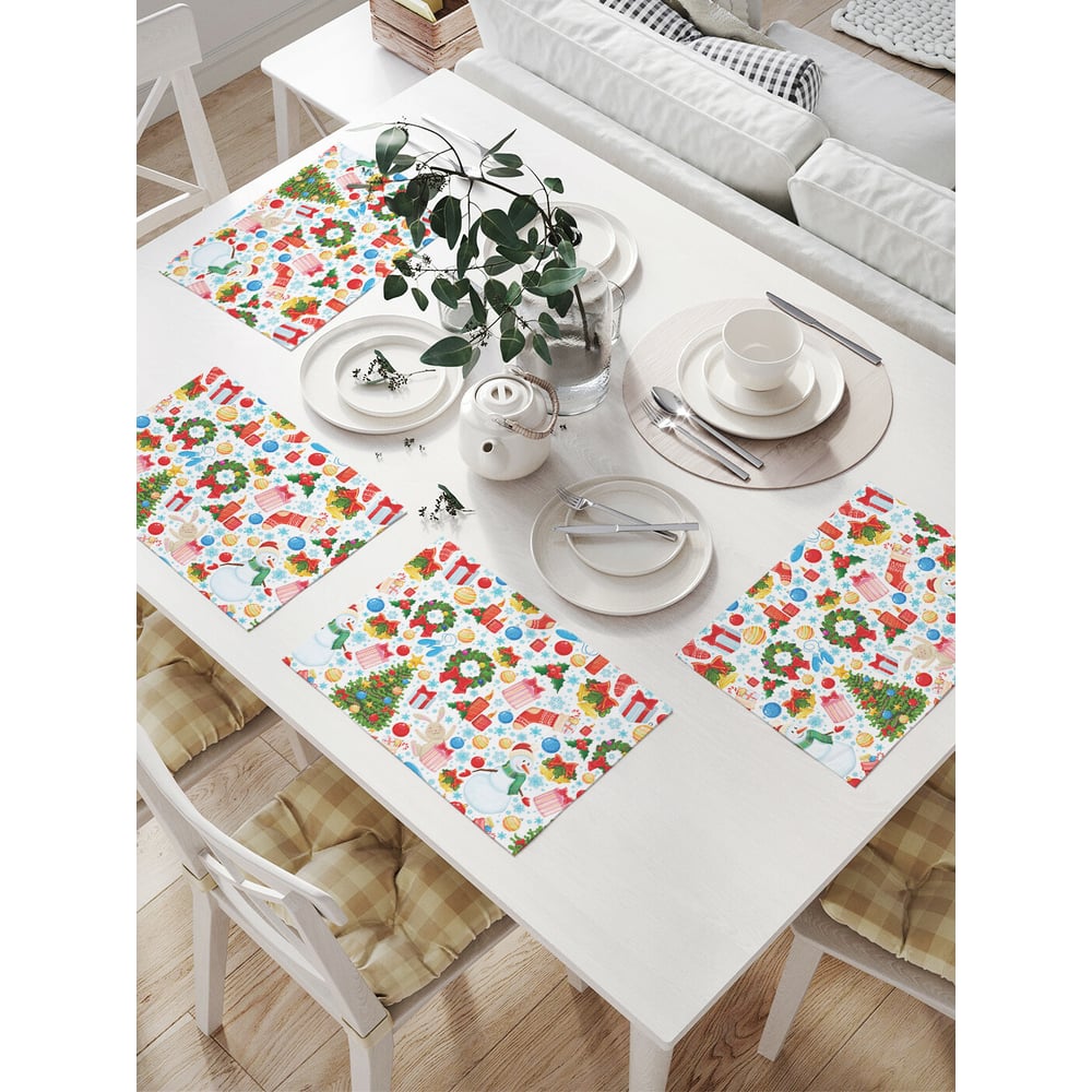 Изображение товара Комплект тканевых салфеток для сервировки стола JOYARTY новогодние снеговики 4 шт