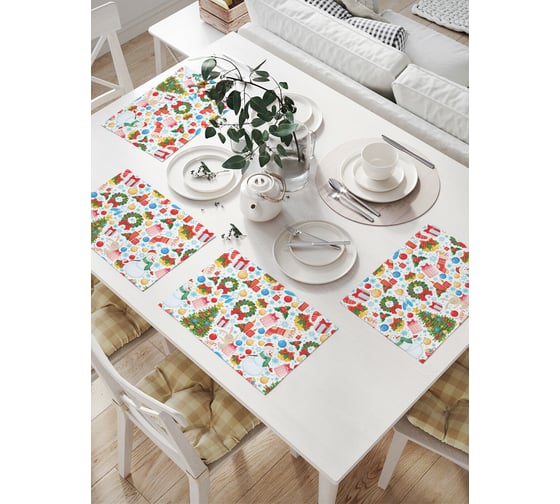 Изображение товара Комплект тканевых салфеток для сервировки стола JOYARTY "новогодние снеговики", 32x46 см, 4 шт. np_419872