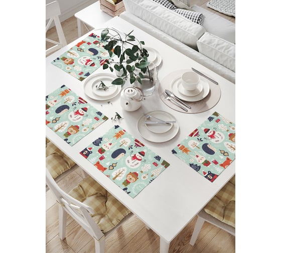 Изображение товара Комплект тканевых салфеток для сервировки стола JOYARTY "новогодние зверюшки", 32x46 см, 4 шт. np_380868