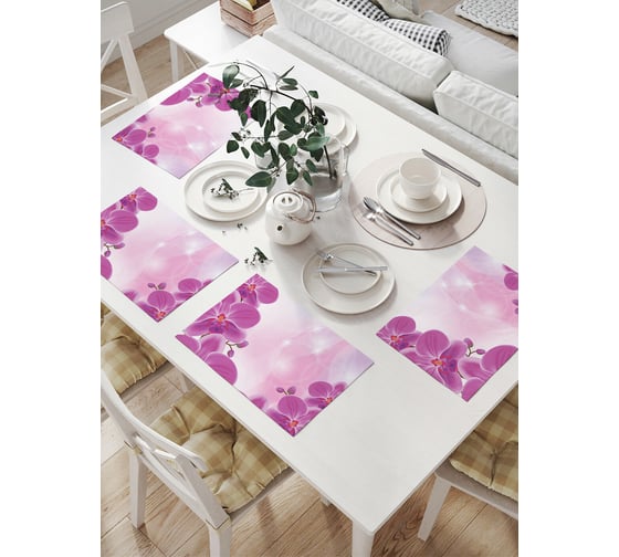 Изображение товара Комплект тканевых салфеток для сервировки стола JOYARTY "веточки орхидеи", 32x46 см, 4 шт. np_31660