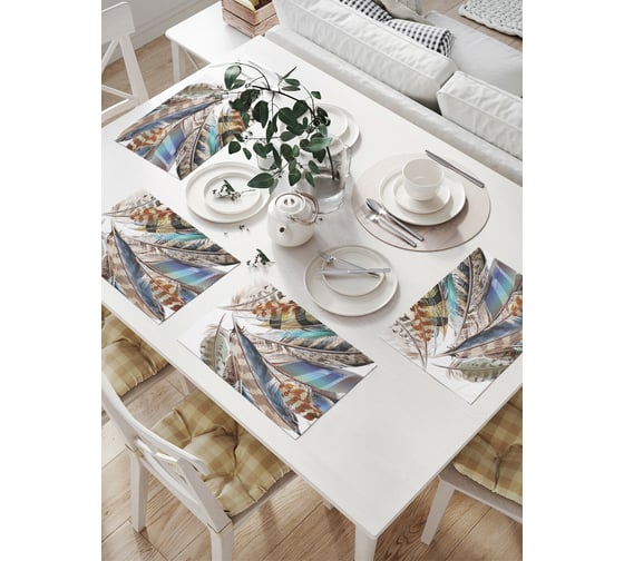 Изображение товара Комплект тканевых салфеток для сервировки стола JOYARTY "декоративные перья", 32x46 см, 4 шт. np_20238