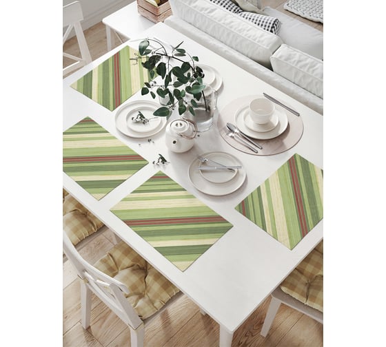 Изображение товара Комплект тканевых салфеток для сервировки стола JOYARTY "оливковые полосы", 32x46 см, 4 шт. np_31295