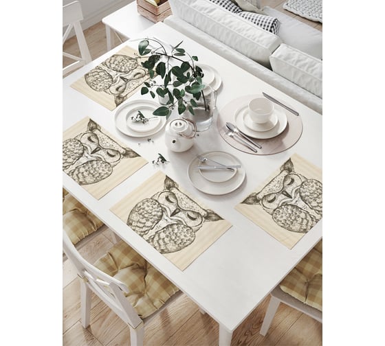 Изображение товара Комплект тканевых салфеток для сервировки стола JOYARTY "спящая сова", 32x46 см, 4 шт. np_77323