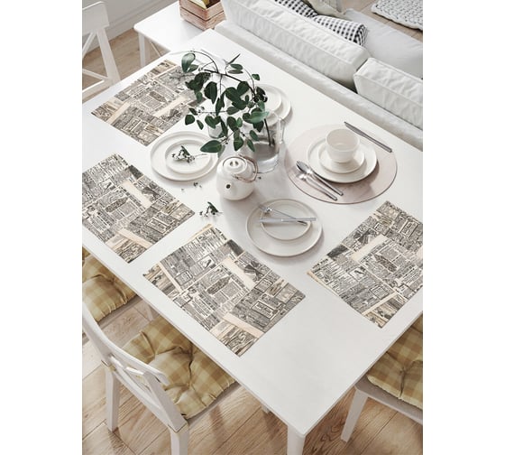 Изображение товара Комплект тканевых салфеток для сервировки стола JOYARTY "постаревшие газеты", 32x46 см, 4 шт. np_31446