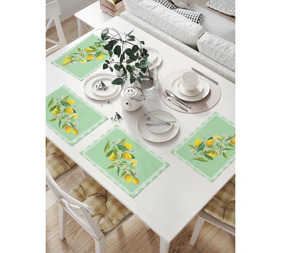 Изображение товара Комплект тканевых салфеток для сервировки стола JOYARTY "ветка лимонов", 32x46 см, 4 шт. np_105995
