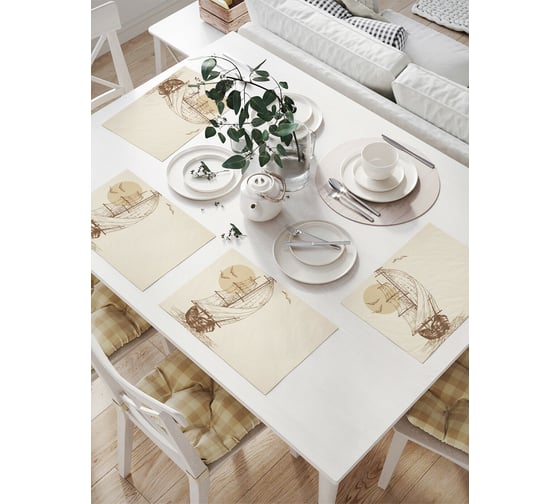 Изображение товара Комплект тканевых салфеток для сервировки стола JOYARTY "начертания корабля в море", 32x46 см, 4 шт. np_2789