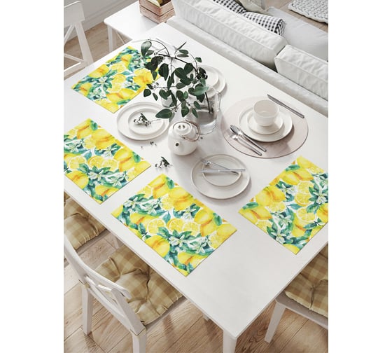 Изображение товара Комплект тканевых салфеток для сервировки стола JOYARTY "урожай лимонов", 32x46 см, 4 шт. np_31923