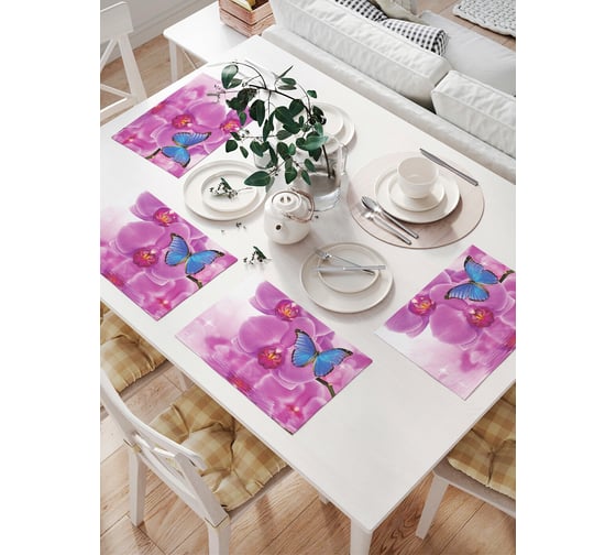 Изображение товара Комплект тканевых салфеток для сервировки стола JOYARTY "бабочка на орхидее", 32x46 см, 4 шт. np_11023