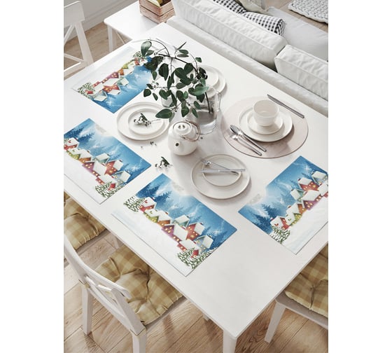 Изображение товара Комплект тканевых салфеток для сервировки стола JOYARTY "зимняя деревня", 32x46 см, 4 шт. np_32344