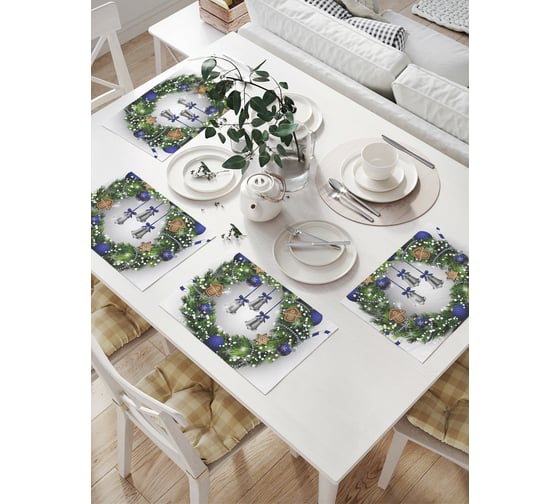 Изображение товара Комплект тканевых салфеток для сервировки стола JOYARTY "игрушечный венок", 32x46 см, 4 шт. np_21511