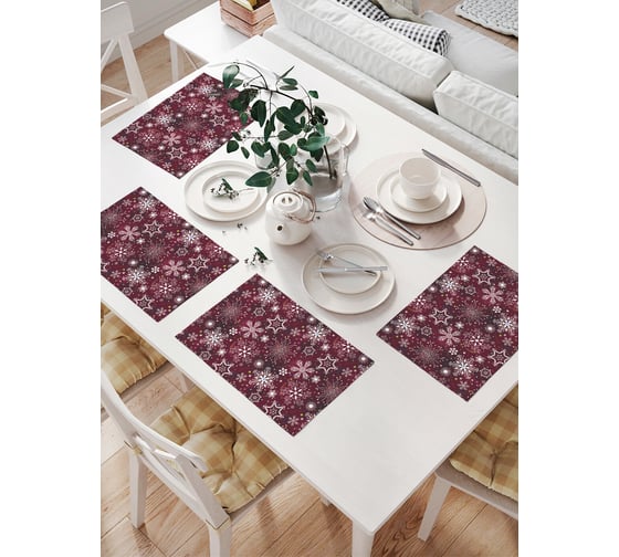 Изображение товара Комплект тканевых салфеток для сервировки стола JOYARTY "яркие снежинки", 32x46 см, 4 шт. np_56538
