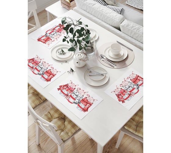 Изображение товара Комплект тканевых салфеток для сервировки стола JOYARTY "три поросенка", 32x46 см, 4 шт. np_78051