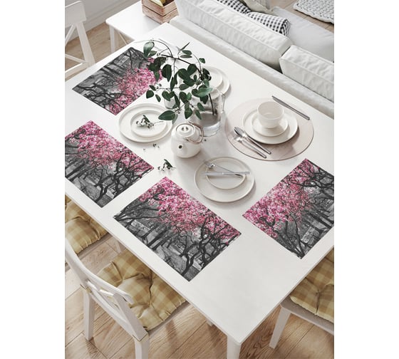 Изображение товара Комплект тканевых салфеток для сервировки стола JOYARTY "черно-белые деревья", 32x46 см, 4 шт. np_9615