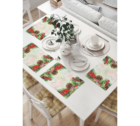 Изображение товара Комплект тканевых салфеток для сервировки стола JOYARTY "украшенные елки", 32x46 см, 4 шт. np_37068