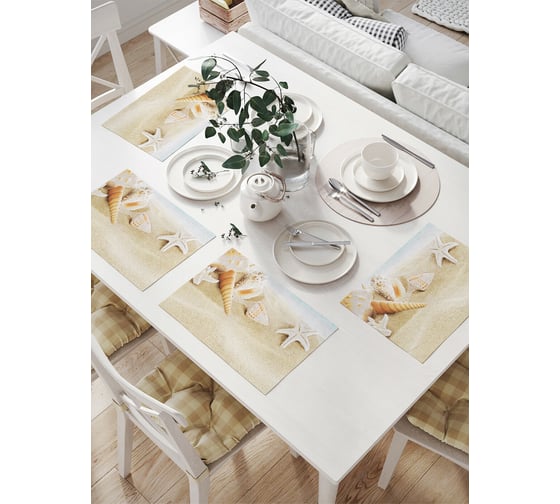 Изображение товара Комплект тканевых салфеток для сервировки стола JOYARTY "морская звезда и ракушки на песке", 32x46 см, 4 шт. np_4277