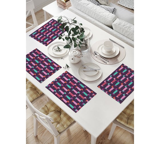 Изображение товара Комплект тканевых салфеток для сервировки стола JOYARTY "длинные таксы", 32x46 см, 4 шт. np_53891