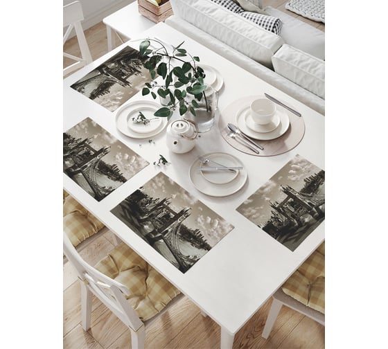 Изображение товара Комплект тканевых салфеток для сервировки стола JOYARTY "мост в сепии", 32x46 см, 4 шт. np_38180