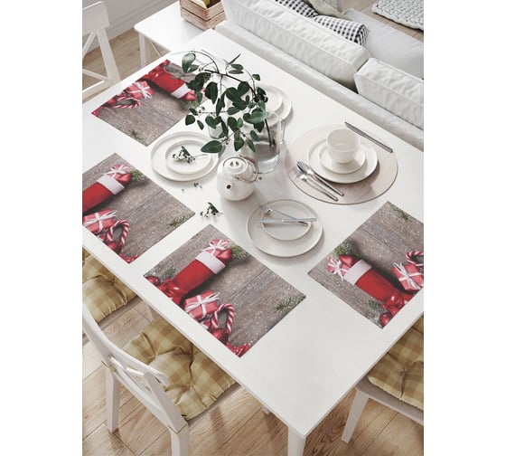 Изображение товара Комплект тканевых салфеток для сервировки стола JOYARTY "новогодние подарки", 32x46 см, 4 шт. np_20301