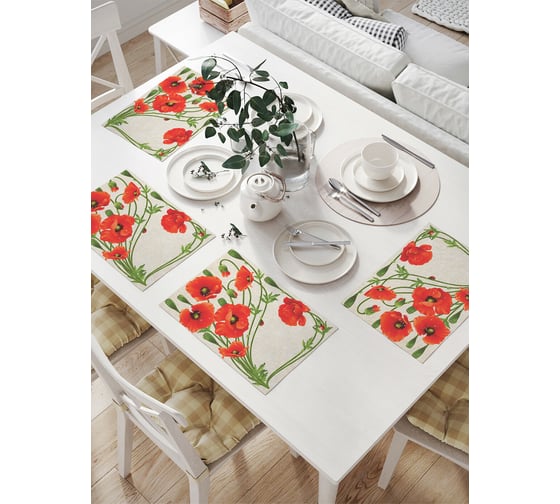 Изображение товара Комплект тканевых салфеток для сервировки стола JOYARTY "букет маков", 32x46 см, 4 шт. np_105992