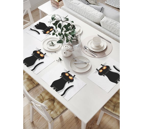 Изображение товара Комплект тканевых салфеток для сервировки стола JOYARTY "кот-шкодник", 32x46 см, 4 шт. np_18507