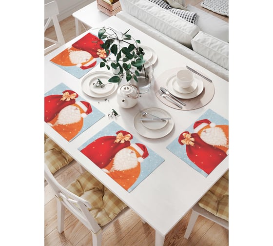 Изображение товара Комплект тканевых салфеток для сервировки стола JOYARTY "кот с новогодними подарками", 32x46 см, 4 шт. np_290623