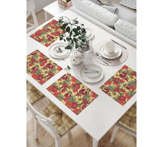 Изображение товара Комплект тканевых салфеток для сервировки стола JOYARTY "плод граната в листьях", 32x46 см, 4 шт. np_29526