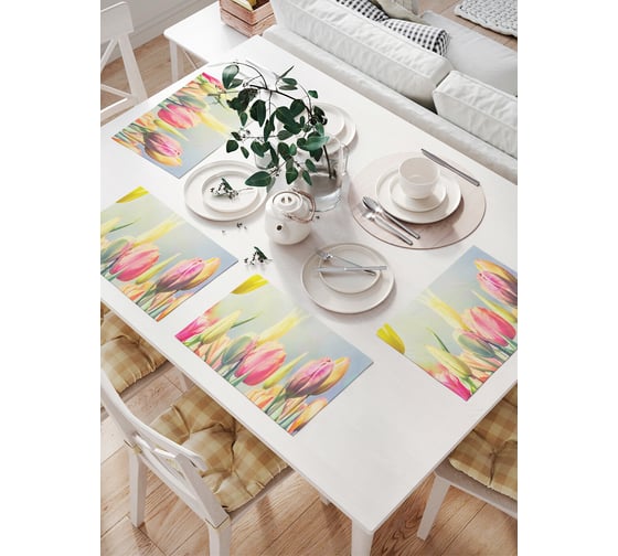 Изображение товара Комплект тканевых салфеток для сервировки стола JOYARTY "весенние тюльпаны", 32x46 см, 4 шт. np_38072