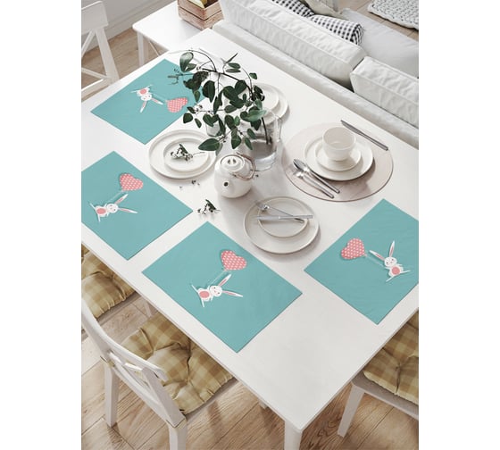 Изображение товара Комплект тканевых салфеток для сервировки стола JOYARTY "влюбленный кролик с шариком", 32x46 см, 4 шт. np_44099