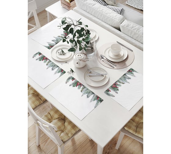 Изображение товара Комплект тканевых салфеток для сервировки стола JOYARTY "еловая ветка с игрушками", 32x46 см, 4 шт. np_20311